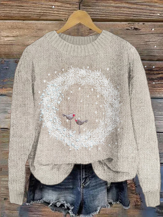 Snow Ring & Bird Pattern Knit Cozy Sweater