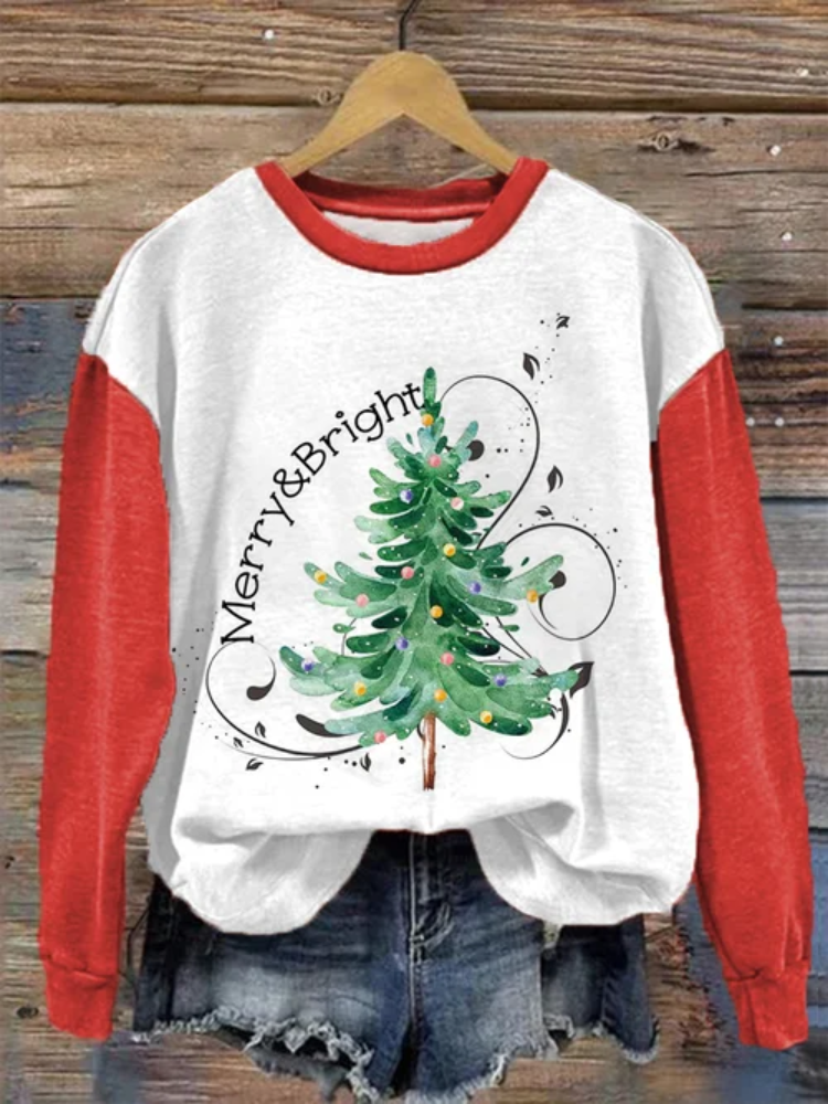 Women's Merry And Bright Christmas Tree Sweatshirt