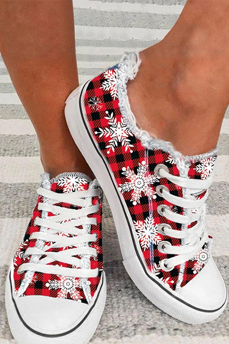 Plaid Snowflake Print Fashion Casual Shoes