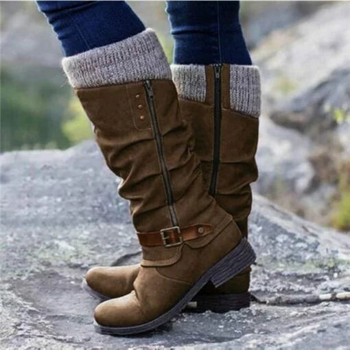 🔥LAST DAY -【40% OFF】Women’s Leather Flat Heel Mid-Calf Zipper Boots