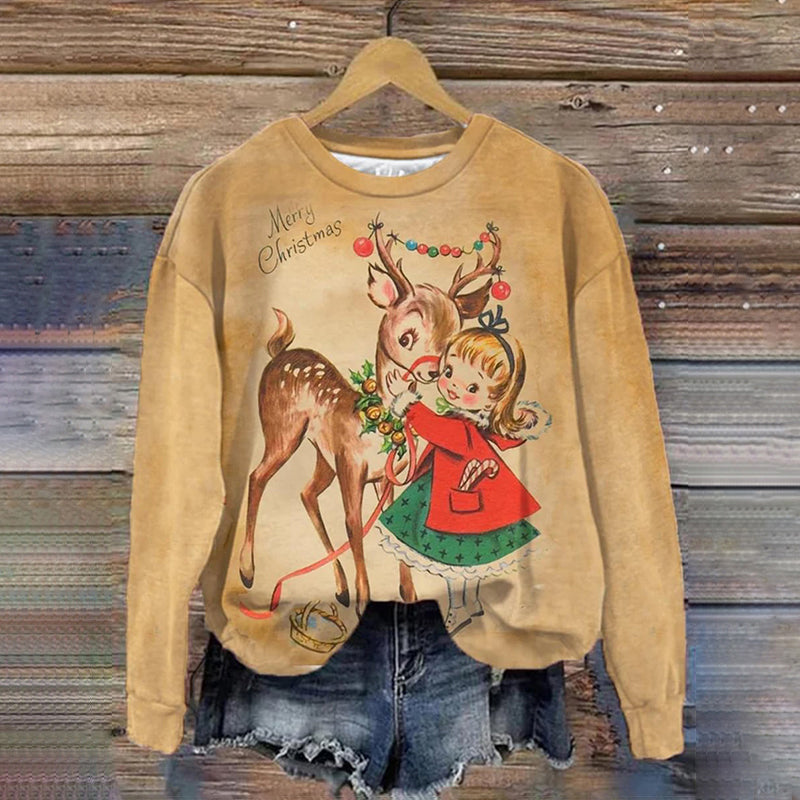 Women's Merry Christmas Deer Print Casual Sweatshirt