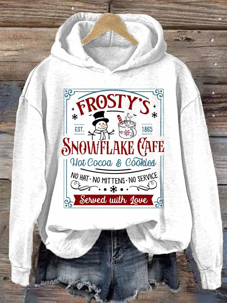 Frosty's Snowflake Cafe Cute Christmas Print Casual Hoodie