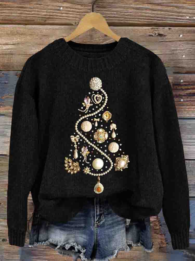 Christmas Tree Jewelry Art Vintage Comfy Sweater