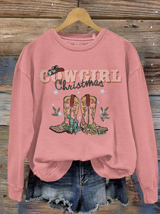 Western Style Pattern Christmas Long Sleeve Pullover Sweatshirt