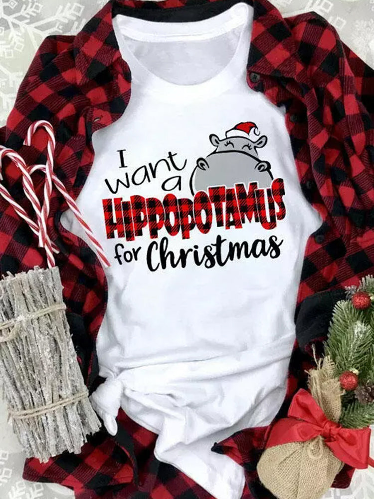 Hippo Christmas Print Short Sleeve T-Shirt