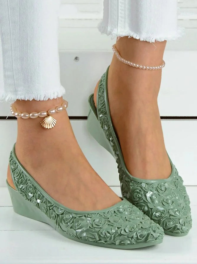 🔥Last Day 50% OFF -Floral Wedge Heel Slingback Shallow Shoes