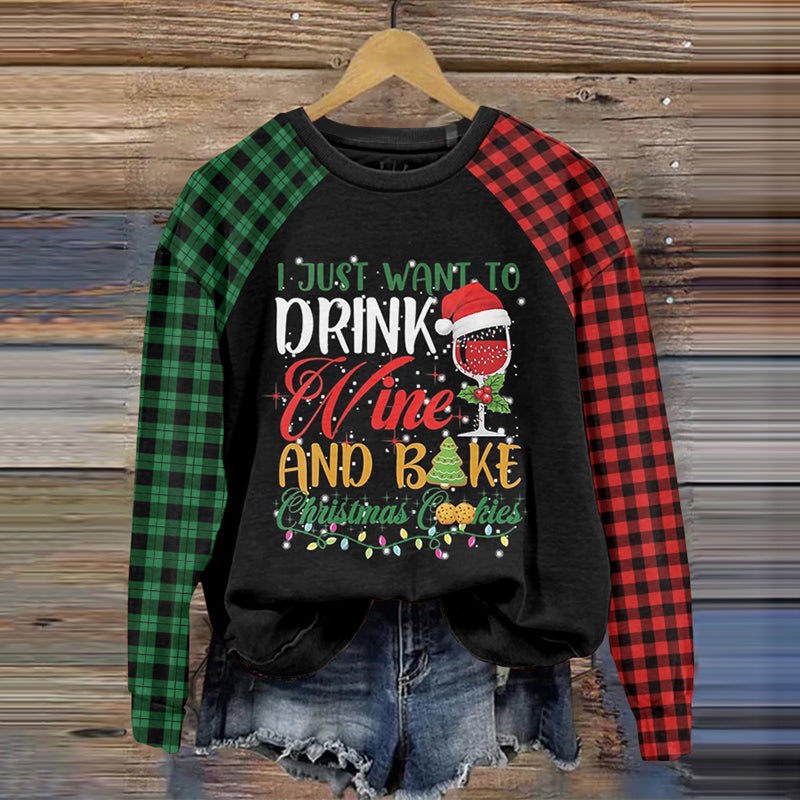 Christmas Checker Colorblock Printed Sweatshirt