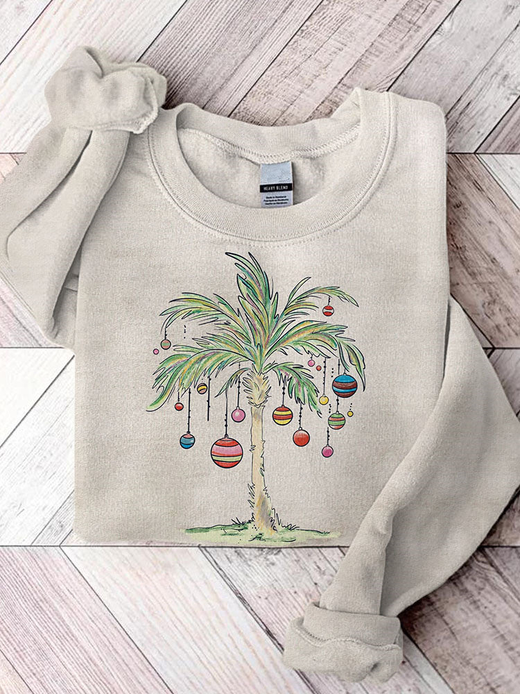 Christmas Palm Tree Print Casual Sweatshirt