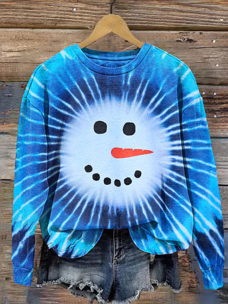 Christmas Snowman Tie Dye Casual Cozy Sweatshirt