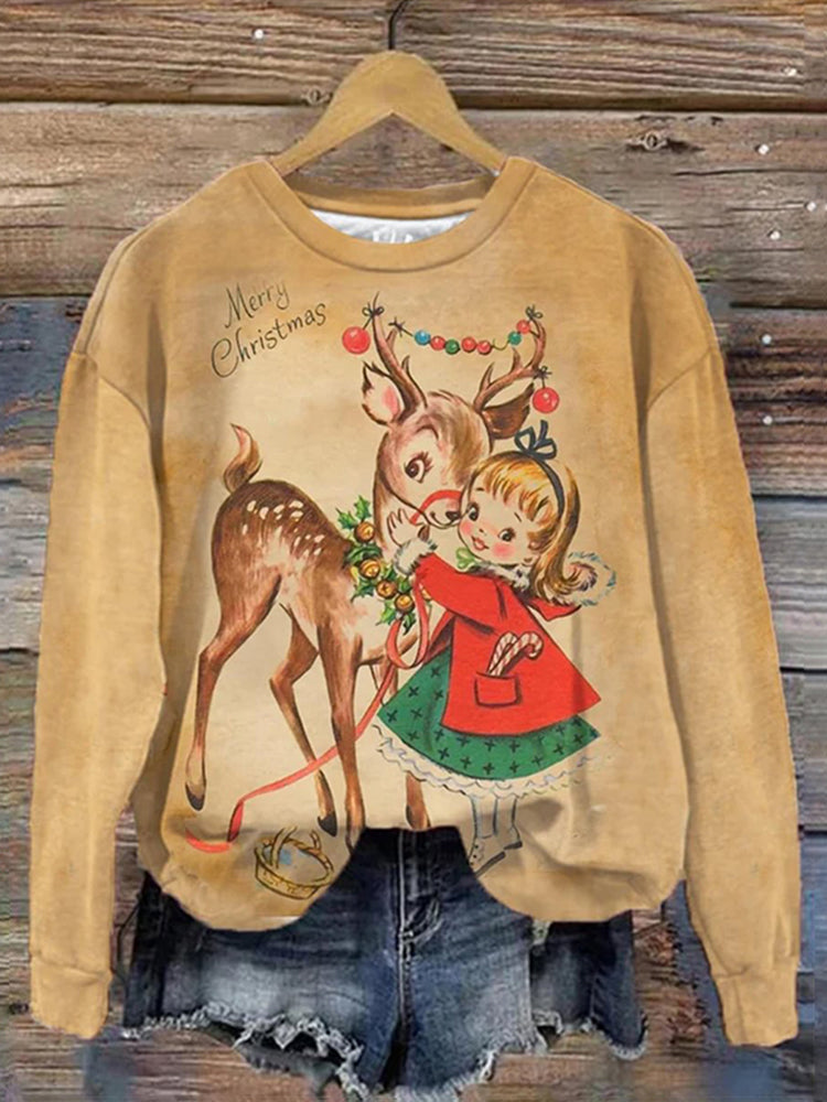 Women's Merry Christmas Deer Print Casual Sweatshirt