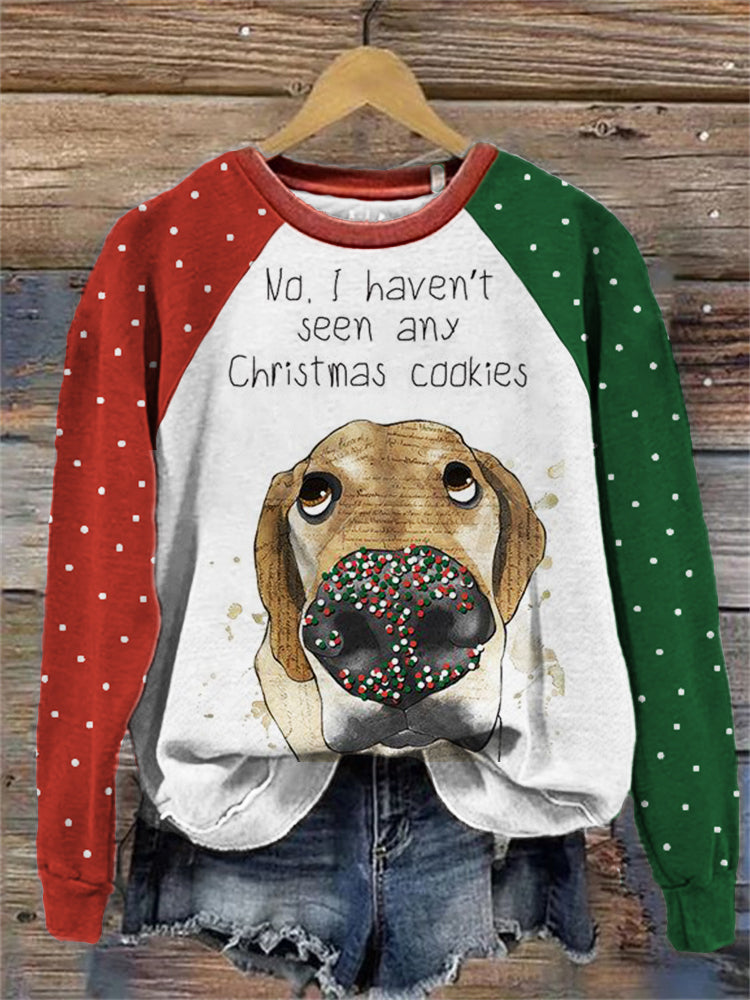 Christmas Funny Dog I Haven't Seen Any Cookies Raglan Sweatshirt