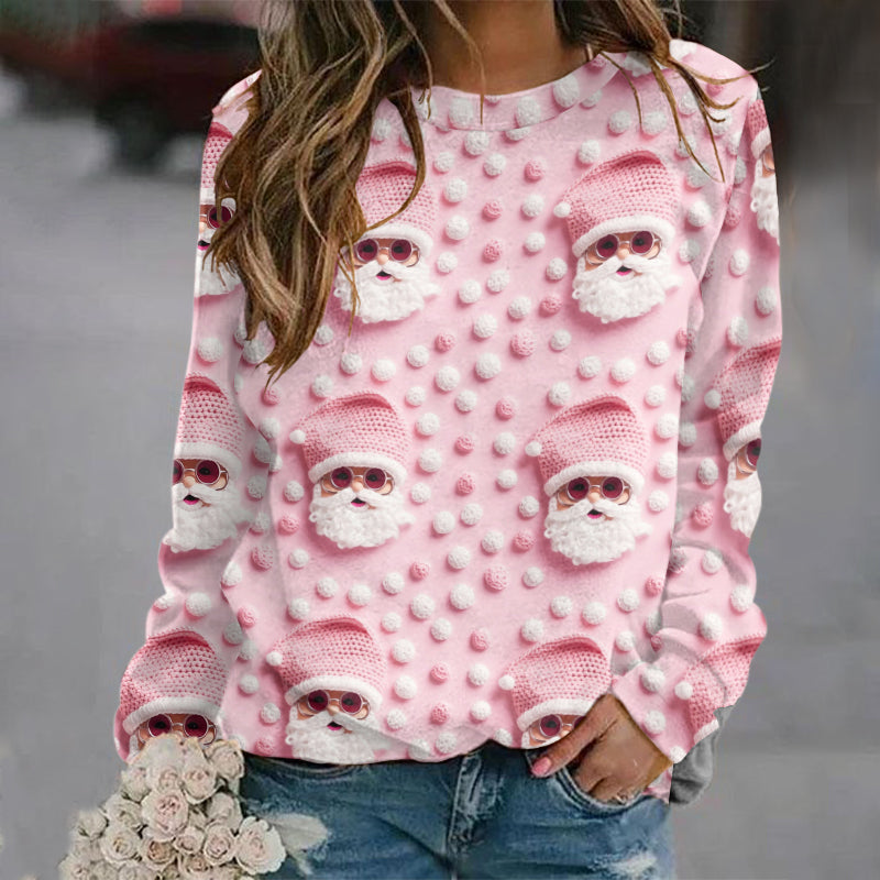 Pink Santa Claus 3D Printed Crew Neck Sweatshirt