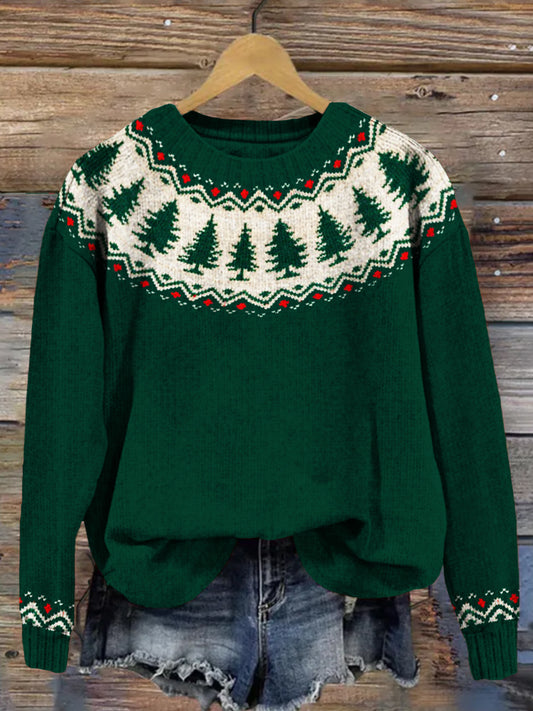 Vintage Christmas Trees Graphic Cozy Knit Sweater