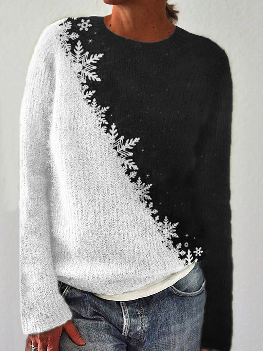 Classy Snowflakes Contrast Color Cozy Knit Sweater