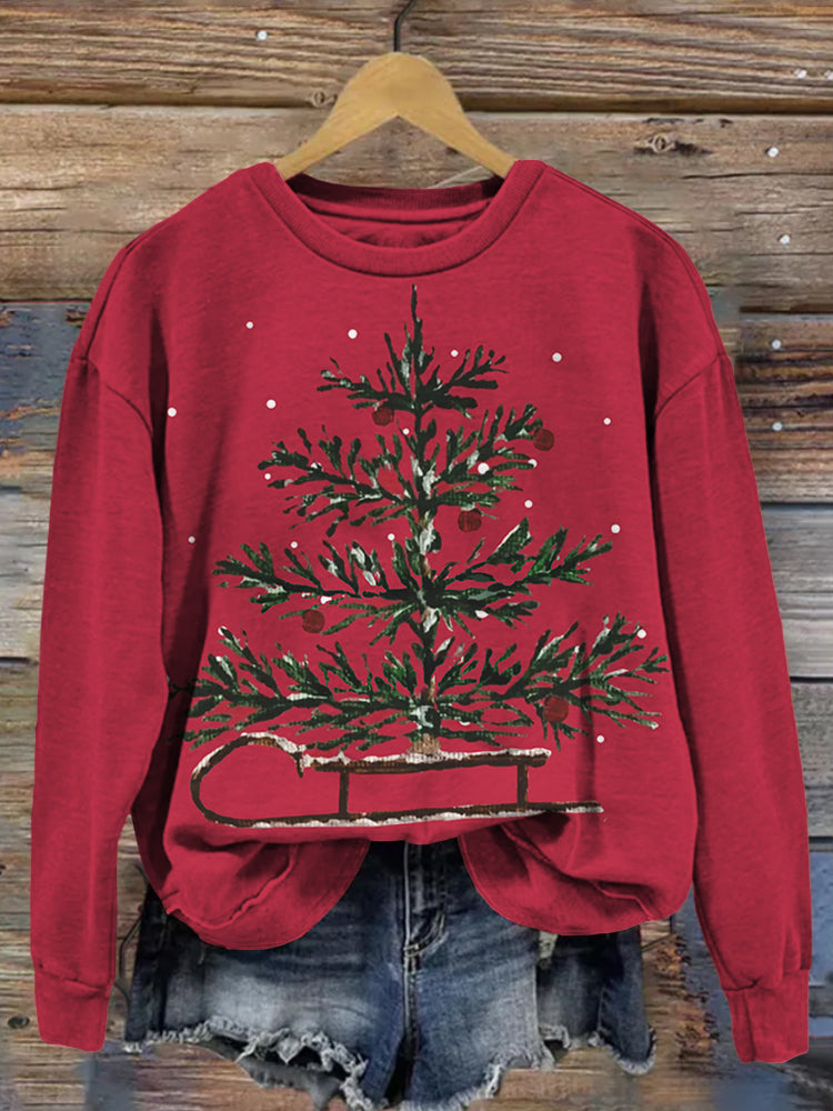 Christmas Sleigh & Tree Art Comfy Sweatshirt