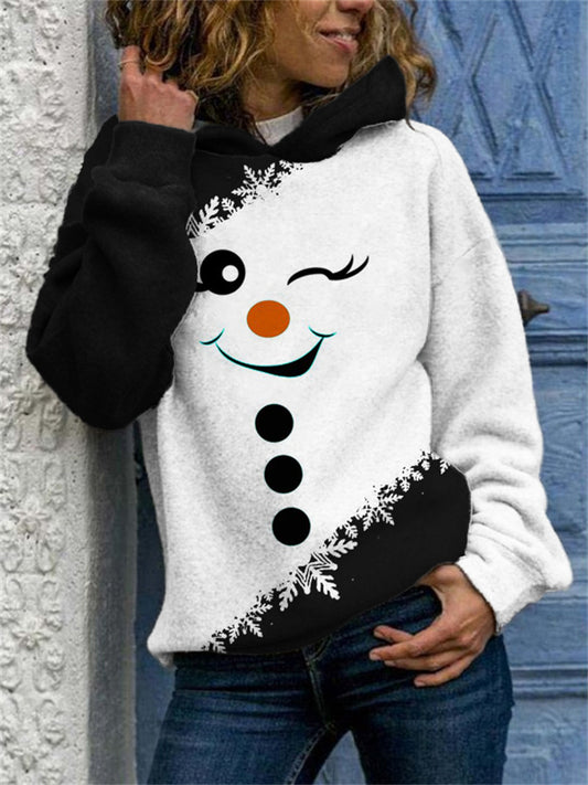 Christmas Snowman Wink Snowflake Contrast Hoodie