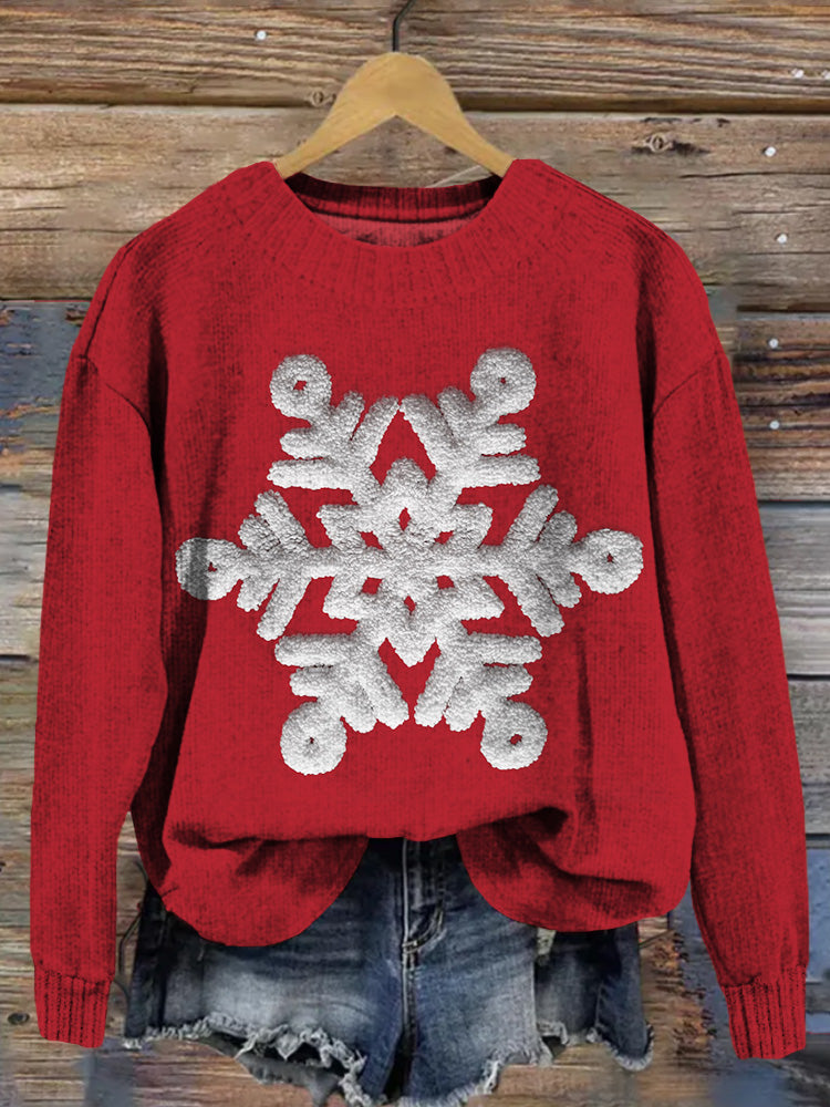 Fuzzy Christmas Snowflakes Graphic Cozy Knit Sweater