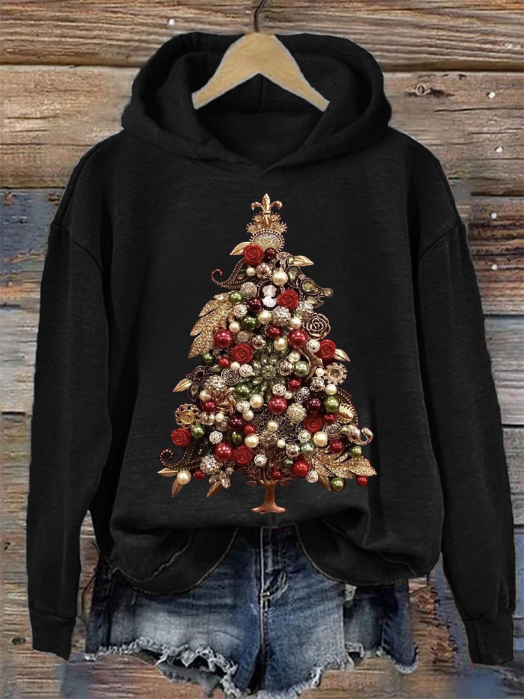 Elegant Christmas Tree Jewel Art Cozy Hoodie