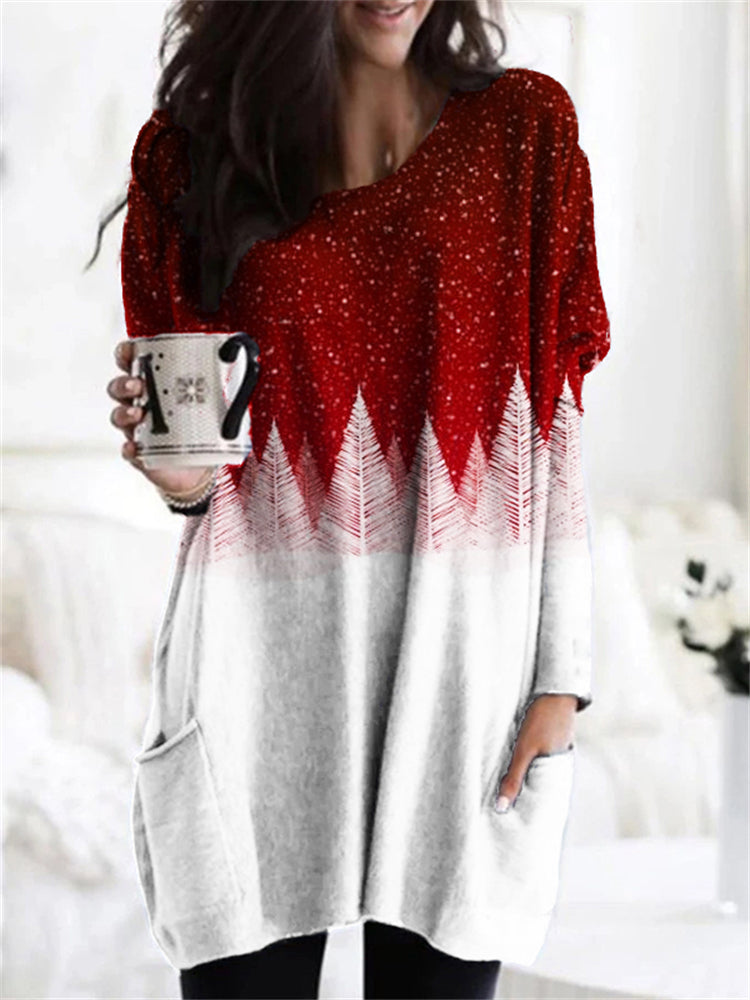 Snow Christmas Tree Contrast Long Sleeve Tunic