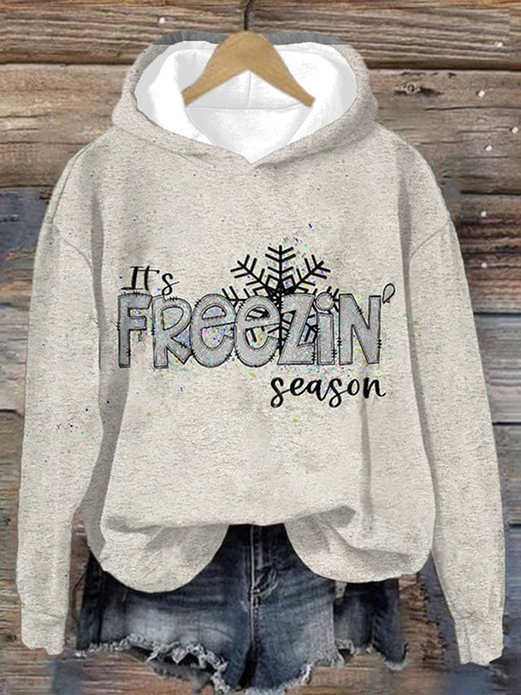 Freezin' Season Print Long Sleeve Casual Hoodie