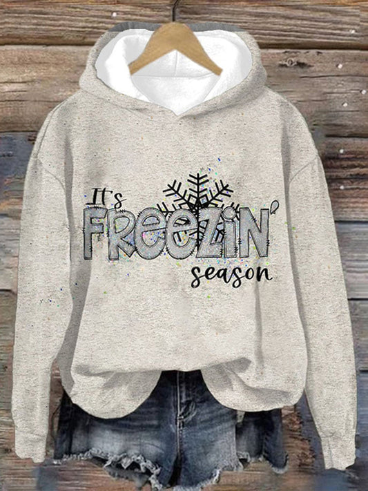 Freezin' Season Print Long Sleeve Casual Hoodie