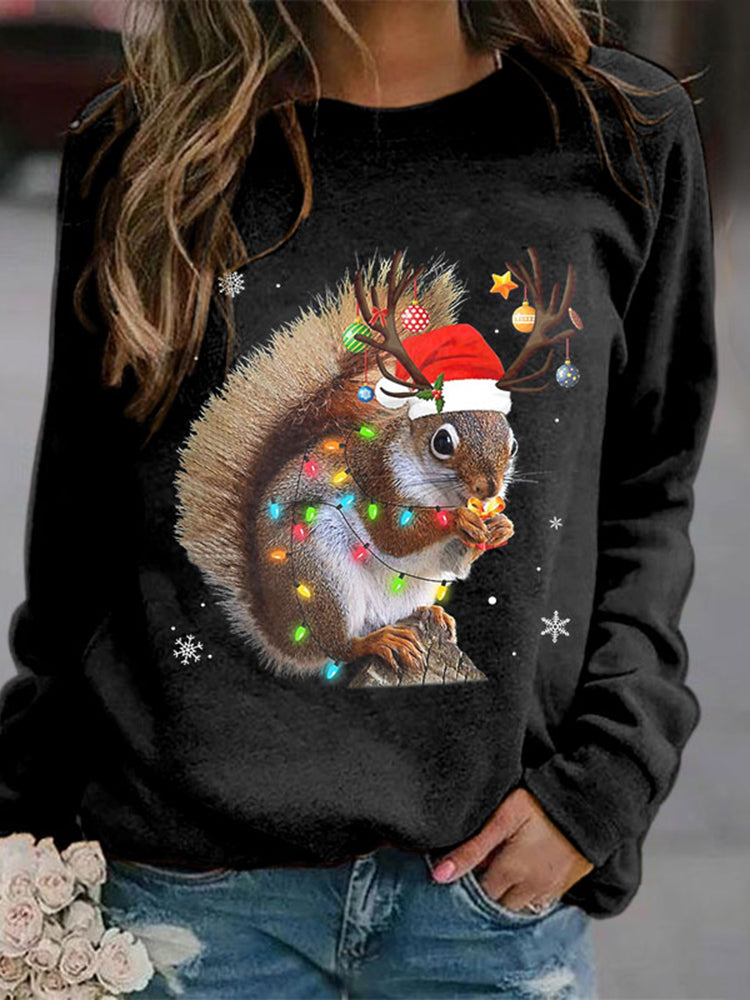 Christmas Lights Squirrel Print Sweatshirt