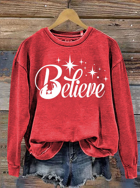 Believe Christmas Jesus Nativity Scene Casual Print Sweatshirt