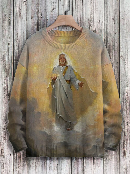 Christmas Jesus Print Knit Pullover Sweater